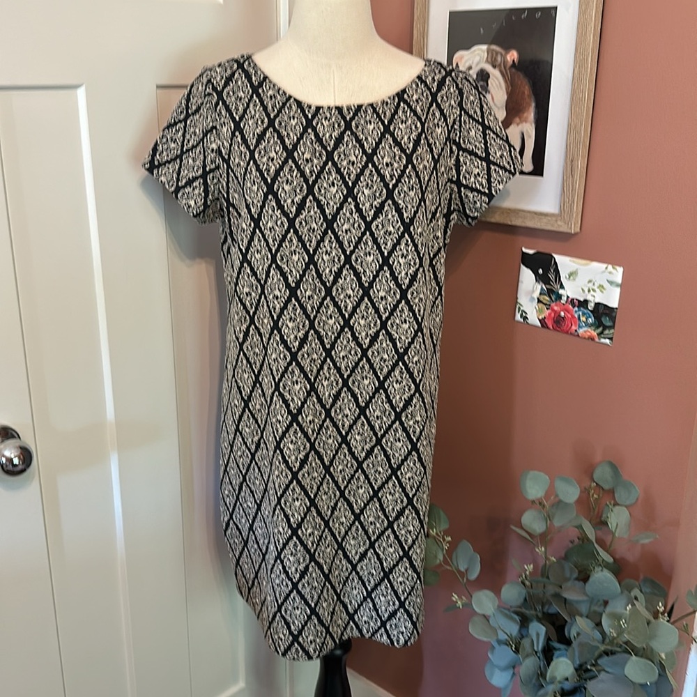 Zara Woman short sleeve gold metallic threading mini jacquard L navy blue dress - Picture 2 of 14